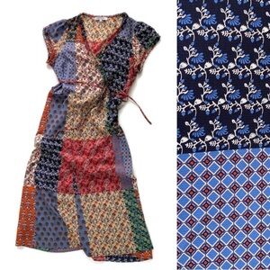 Gerard Darel Multicolor Patchwork Midi Wrap Dress. SEE NOTES